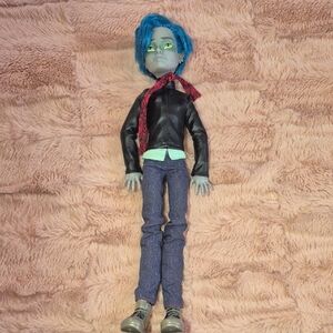 Blue-Haired Garott Doll with Black Jacket and Jeans